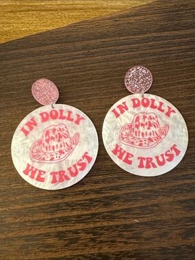 In Dolly We Trust Pink Glitter Drop Earrings Jewelry
